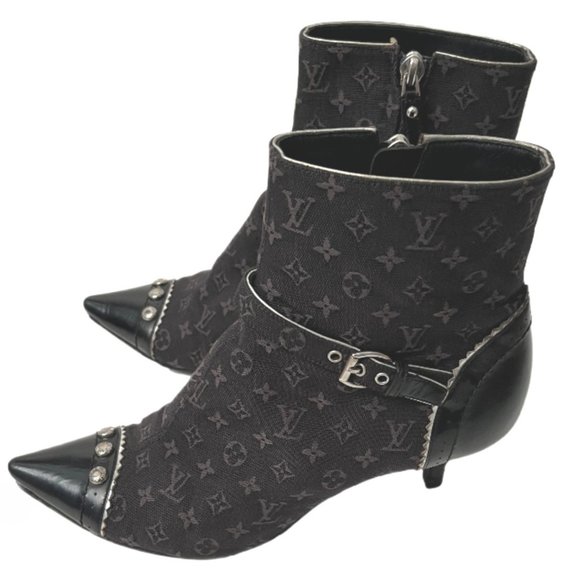 Louis Vuitton Shoes - Brown & Black Louis Vuitton Canvas & Leather Monogram Ankle Boots Size 37-US 7